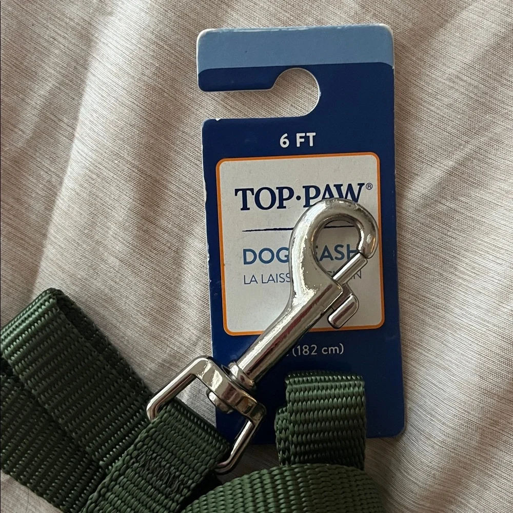 Top Paw 6 ft Long Olive Green Core Leash D Ring Silver Hardware Standard Leash